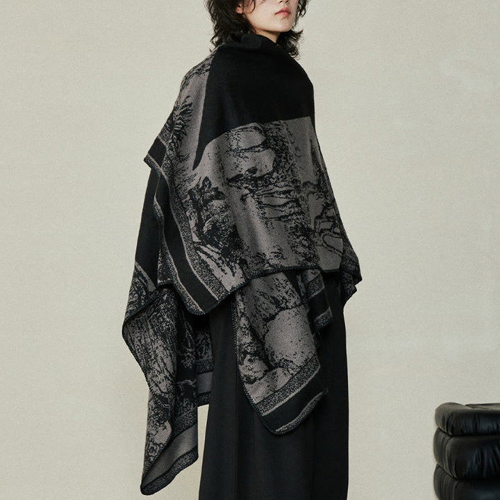 Buddha Stones Czarny Szary Jeleń Sika Zwierzę Las Dwustronny Szal Jesień Zima Ciepły Szalik Otulacz - image 11