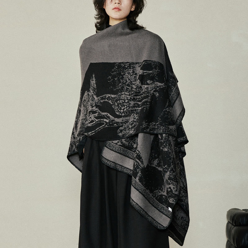 Buddha Stones Czarny Szary Jeleń Sika Zwierzę Las Dwustronny Szal Jesień Zima Ciepły Szalik Otulacz - image 6