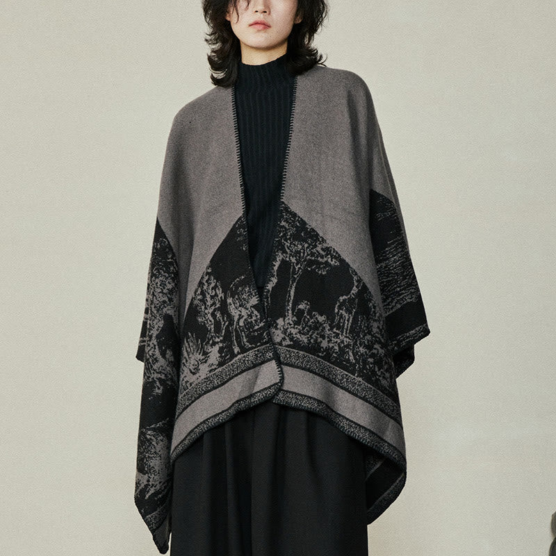 Buddha Stones Czarny Szary Jeleń Sika Zwierzę Las Dwustronny Szal Jesień Zima Ciepły Szalik Otulacz - image 3