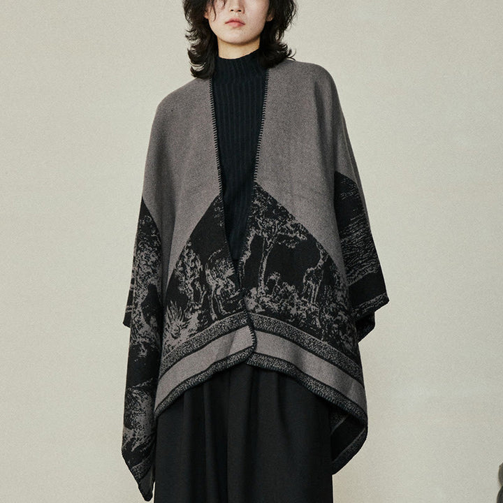 Buddha Stones Czarny Szary Jeleń Sika Zwierzę Las Dwustronny Szal Jesień Zima Ciepły Szalik Otulacz - image 3