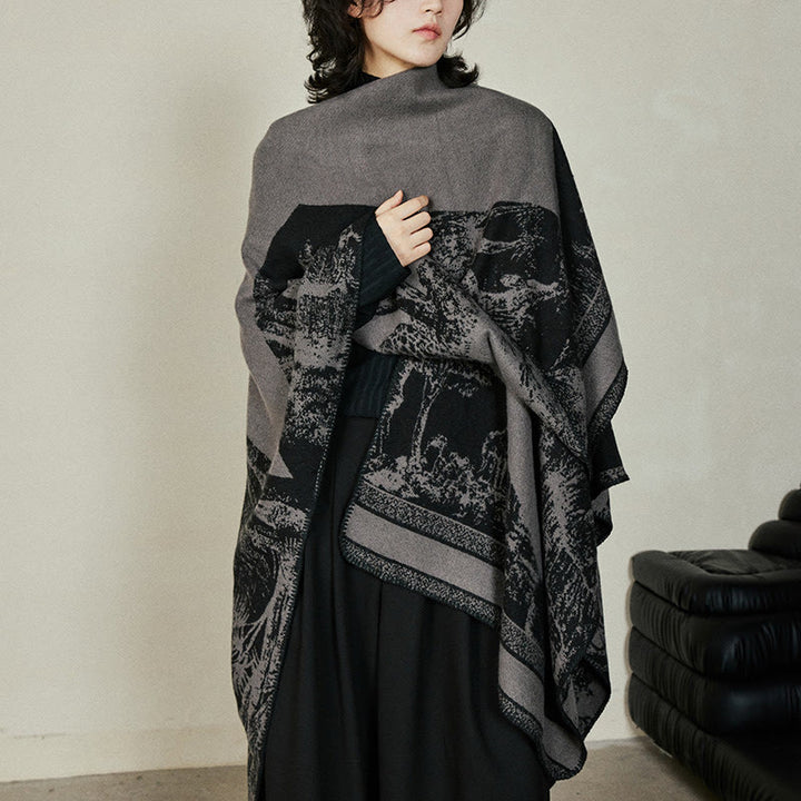 Buddha Stones Czarny Szary Jeleń Sika Zwierzę Las Dwustronny Szal Jesień Zima Ciepły Szalik Otulacz - image 1