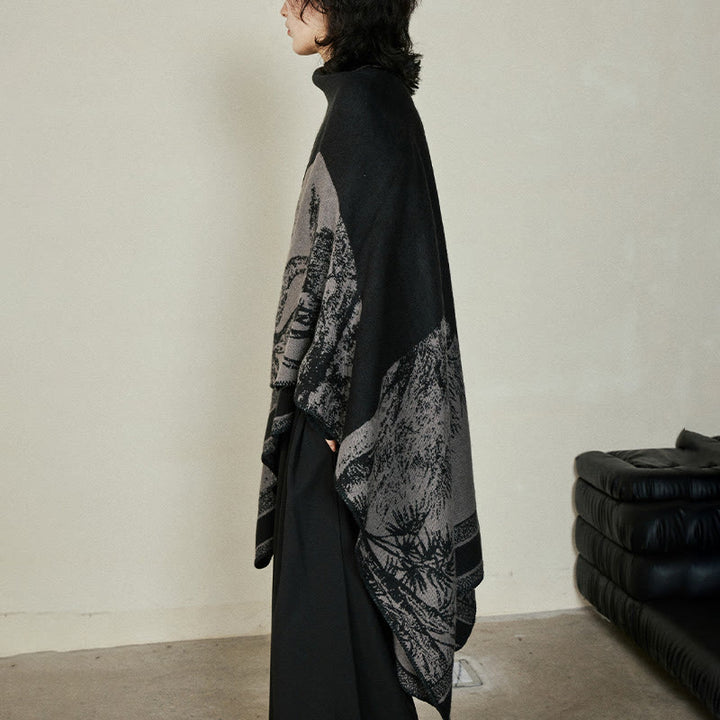 Buddha Stones Czarny Szary Jeleń Sika Zwierzę Las Dwustronny Szal Jesień Zima Ciepły Szalik Otulacz - image 8