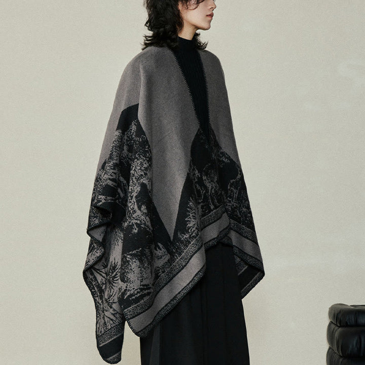 Buddha Stones Czarny Szary Jeleń Sika Zwierzę Las Dwustronny Szal Jesień Zima Ciepły Szalik Otulacz - image 7