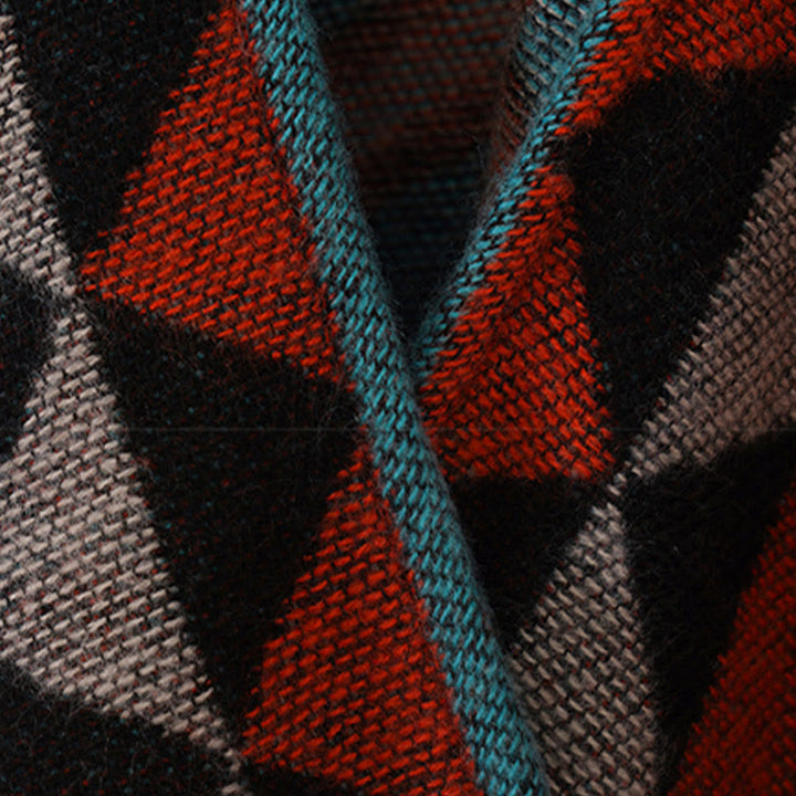 Buddha Stones Tybetańskie Pomarańczowe Geometryczne Romb Wzór Frędzle Szal Jesień Zima Ciepły Szalik Otulacz - image 20