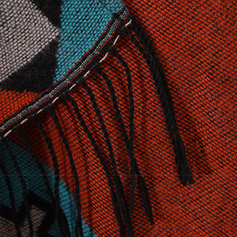 Buddha Stones Tybetańskie Pomarańczowe Geometryczne Romb Wzór Frędzle Szal Jesień Zima Ciepły Szalik Otulacz - image 18