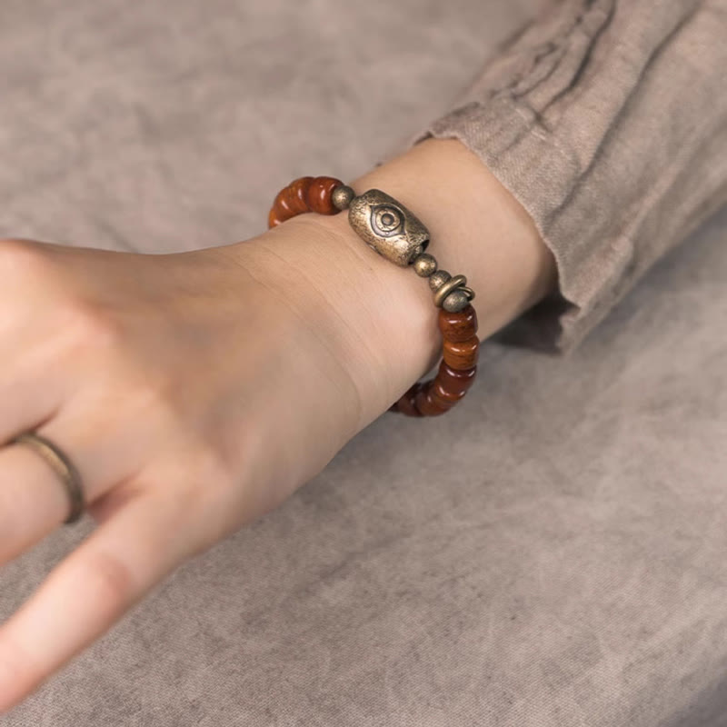 Buddha Stones Jak Kość Dzi Kształt Miedziany Stożek Wisiorek Siła Bransoletka