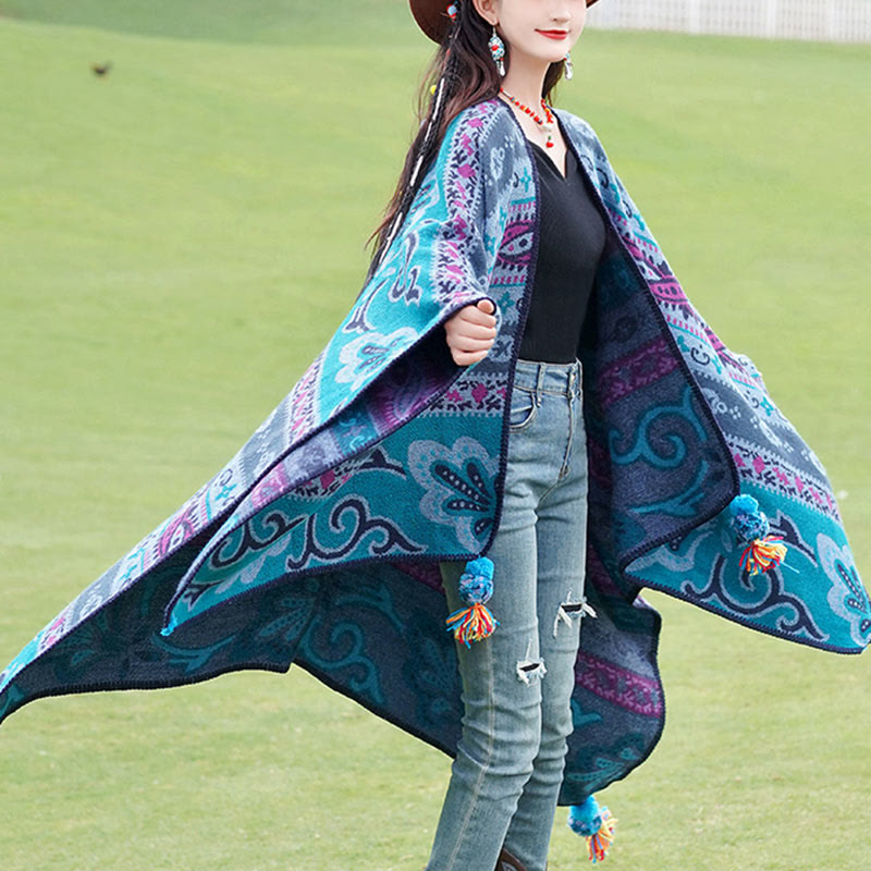 Buddha Stones Tybetańskie Geometryczne Poziome Paski Kwiaty Wzór Szal Jesień Zima Ciepły Miękki Szalik Otulacz - image 1