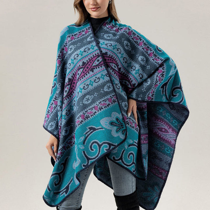 Buddha Stones Tybetańskie Geometryczne Poziome Paski Kwiaty Wzór Szal Jesień Zima Ciepły Miękki Szalik Otulacz - image 12