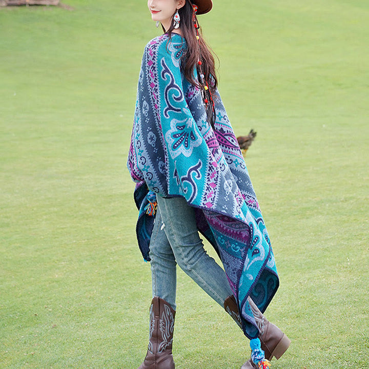 Buddha Stones Tybetańskie Geometryczne Poziome Paski Kwiaty Wzór Szal Jesień Zima Ciepły Miękki Szalik Otulacz - image 10