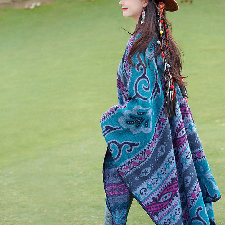 Buddha Stones Tybetańskie Geometryczne Poziome Paski Kwiaty Wzór Szal Jesień Zima Ciepły Miękki Szalik Otulacz - image 11