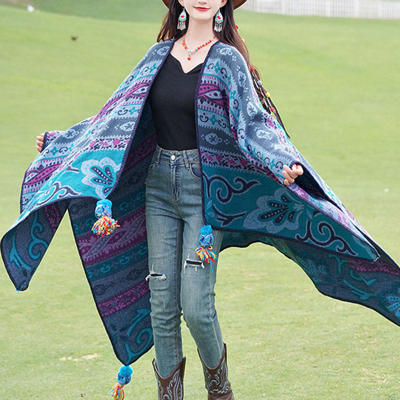 Buddha Stones Tybetańskie Geometryczne Poziome Paski Kwiaty Wzór Szal Jesień Zima Ciepły Miękki Szalik Otulacz - image 9