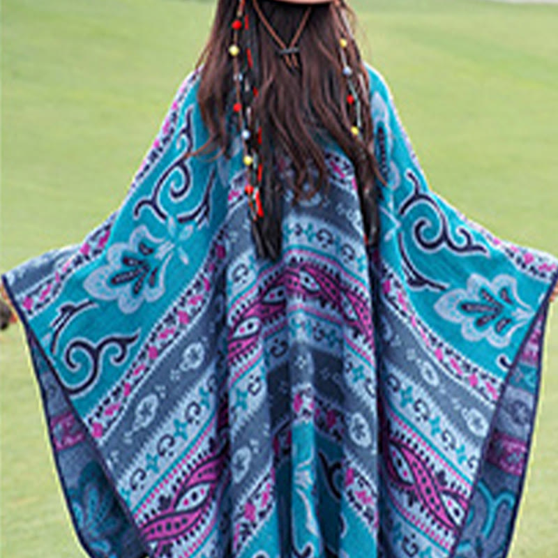 Buddha Stones Tybetańskie Geometryczne Poziome Paski Kwiaty Wzór Szal Jesień Zima Ciepły Miękki Szalik Otulacz - image 3