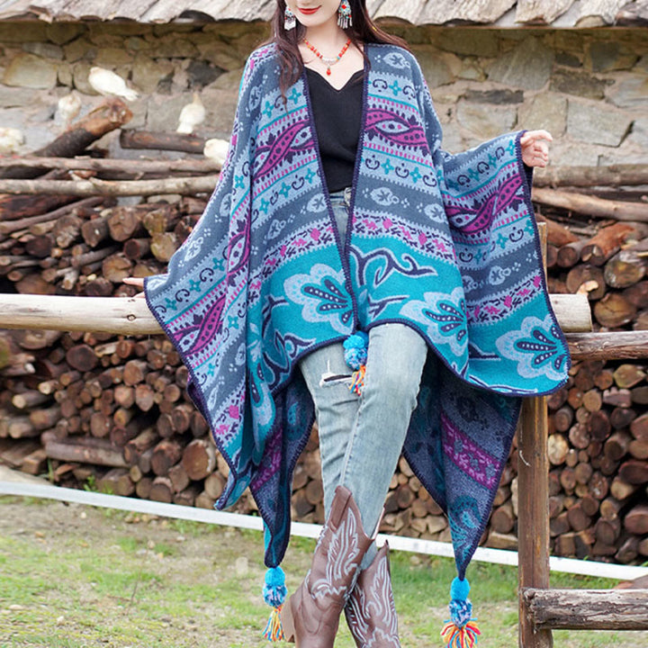 Buddha Stones Tybetańskie Geometryczne Poziome Paski Kwiaty Wzór Szal Jesień Zima Ciepły Miękki Szalik Otulacz - image 6