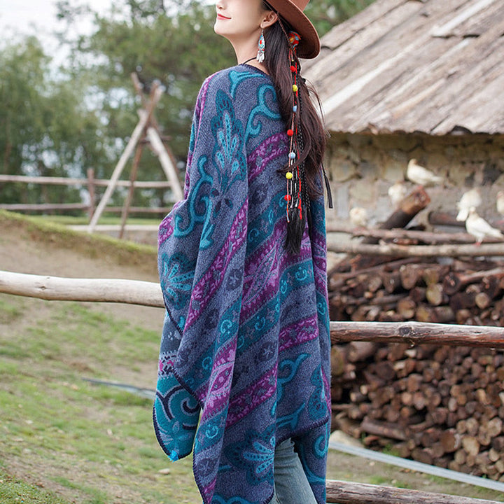 Buddha Stones Tybetańskie Geometryczne Poziome Paski Kwiaty Wzór Szal Jesień Zima Ciepły Miękki Szalik Otulacz - image 8