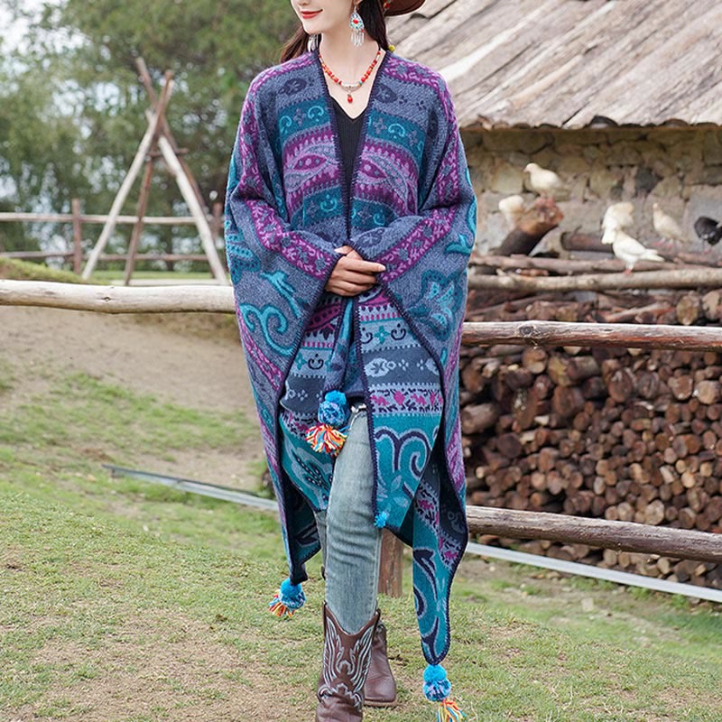 Buddha Stones Tybetańskie Geometryczne Poziome Paski Kwiaty Wzór Szal Jesień Zima Ciepły Miękki Szalik Otulacz - image 7