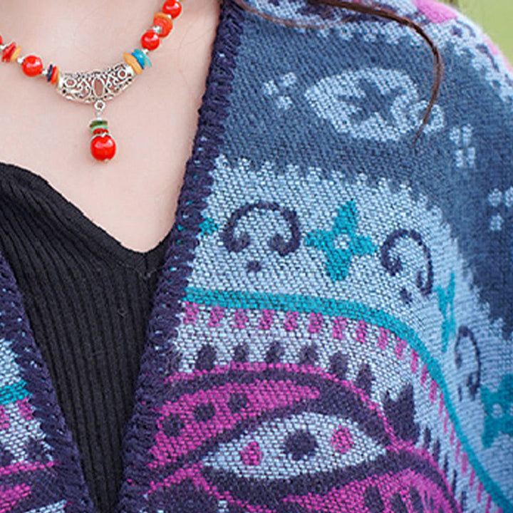 Buddha Stones Tybetańskie Geometryczne Poziome Paski Kwiaty Wzór Szal Jesień Zima Ciepły Miękki Szalik Otulacz - image 14