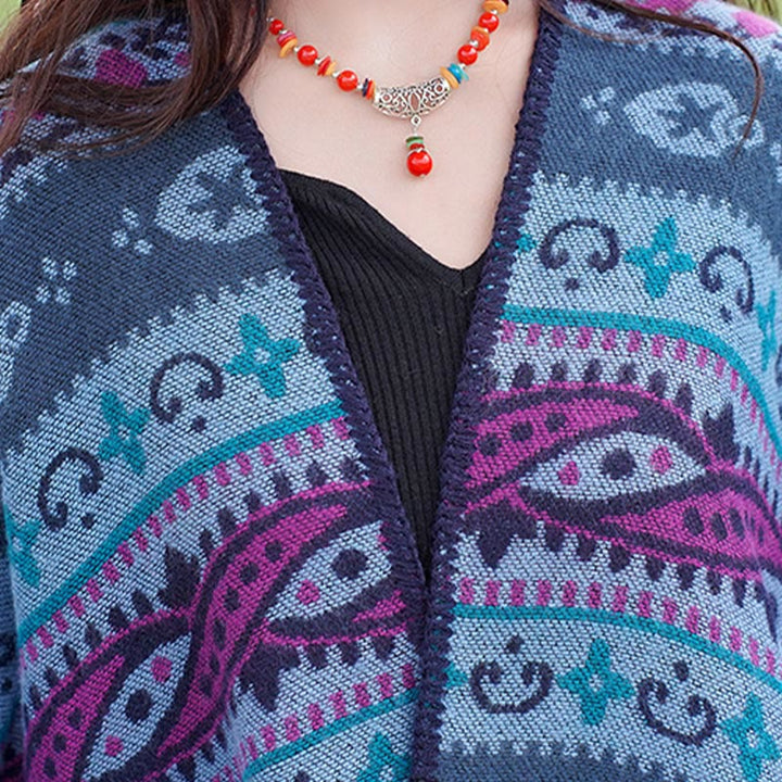 Buddha Stones Tybetańskie Geometryczne Poziome Paski Kwiaty Wzór Szal Jesień Zima Ciepły Miękki Szalik Otulacz - image 13