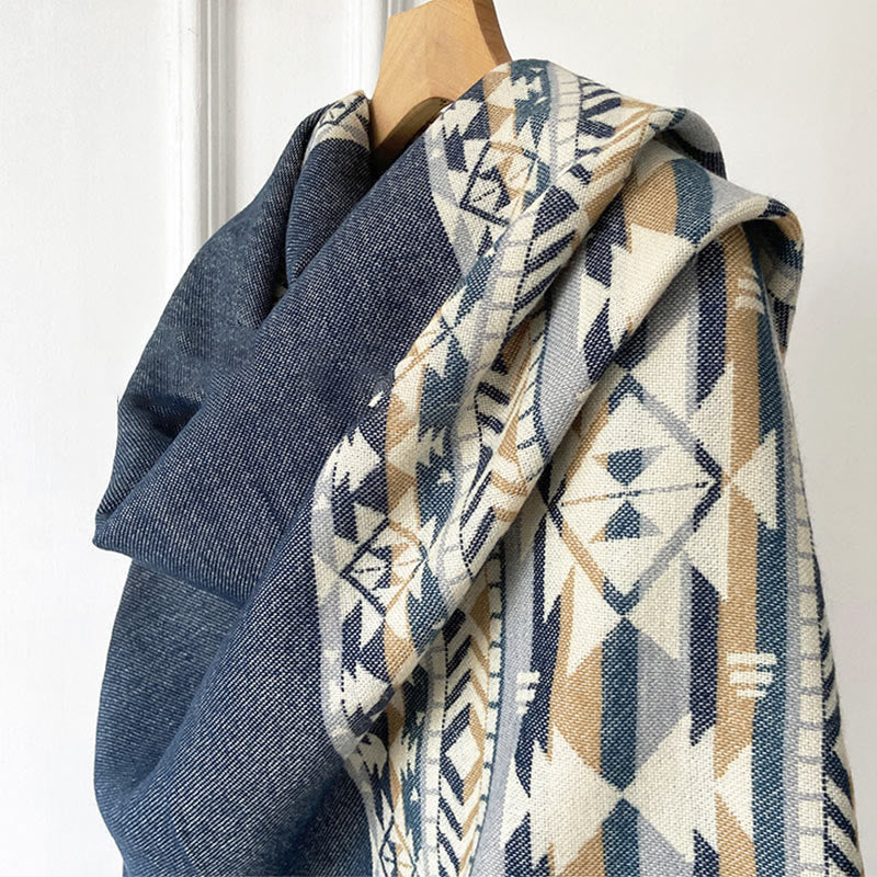 Buddha Stones Tybetański Geometryczny Wzór Rombów Chwosty Szal Jesień Zima Ciepły Przytulny Szalik Otulacz - image 13