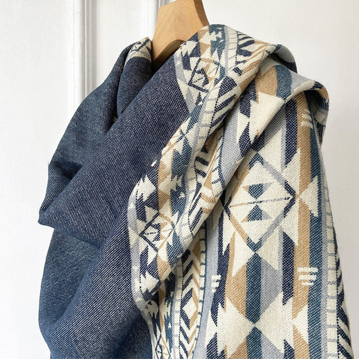 Buddha Stones Tybetański Geometryczny Wzór Rombów Chwosty Szal Jesień Zima Ciepły Przytulny Szalik Otulacz - image 13