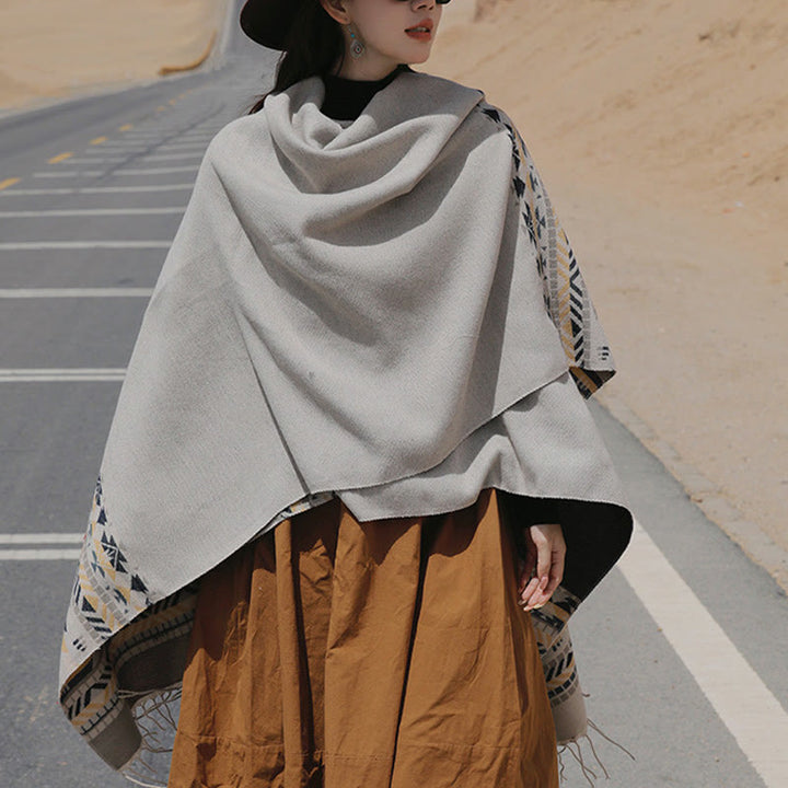 Buddha Stones Tybetański Geometryczny Wzór Rombów Chwosty Szal Jesień Zima Ciepły Przytulny Szalik Otulacz - Bielizna - 130*150 cm - image 15