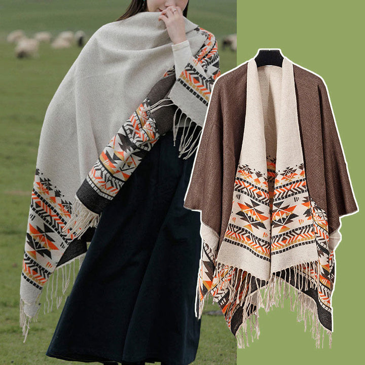Buddha Stones Tybetański Geometryczny Wzór Rombów Chwosty Szal Jesień Zima Ciepły Przytulny Szalik Otulacz - image 22