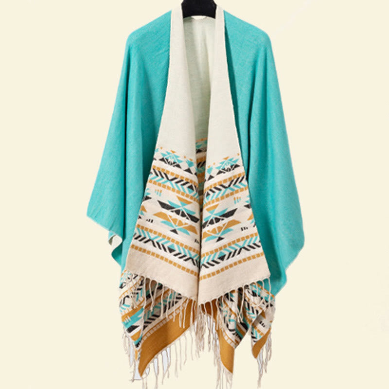 Buddha Stones Tybetański Geometryczny Wzór Rombów Chwosty Szal Jesień Zima Ciepły Przytulny Szalik Otulacz - image 28