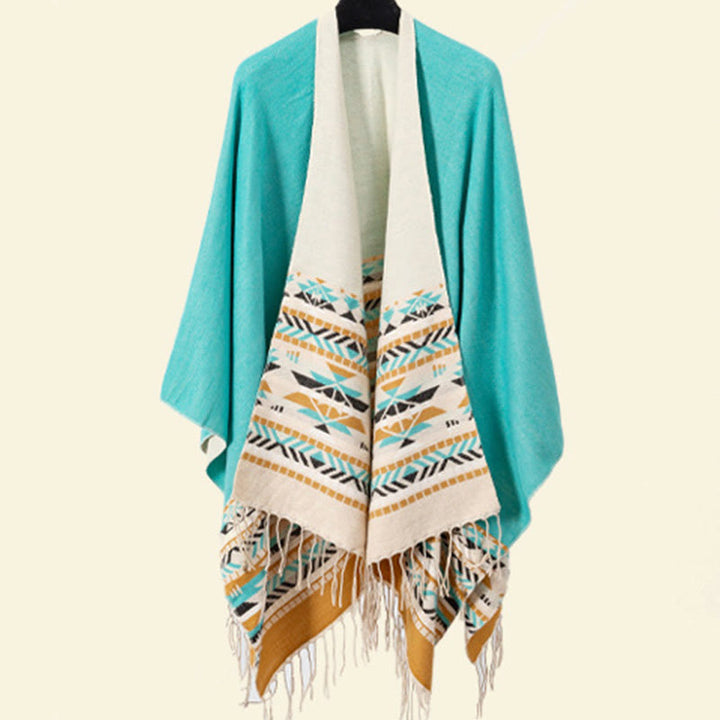 Buddha Stones Tybetański Geometryczny Wzór Rombów Chwosty Szal Jesień Zima Ciepły Przytulny Szalik Otulacz - image 28