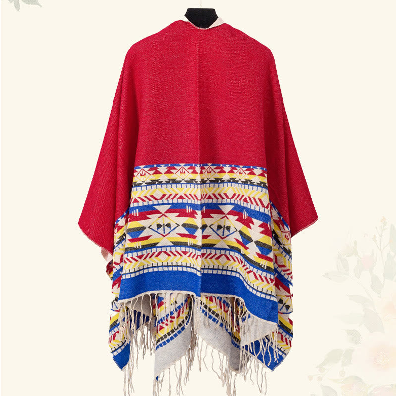 Buddha Stones Tybetański Geometryczny Wzór Rombów Chwosty Szal Jesień Zima Ciepły Przytulny Szalik Otulacz - image 33