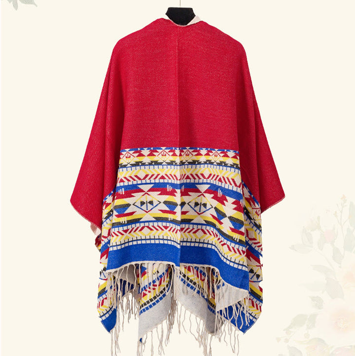 Buddha Stones Tybetański Geometryczny Wzór Rombów Chwosty Szal Jesień Zima Ciepły Przytulny Szalik Otulacz - image 33