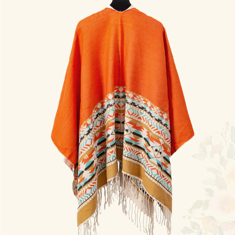 Buddha Stones Tybetański Geometryczny Wzór Rombów Chwosty Szal Jesień Zima Ciepły Przytulny Szalik Otulacz - image 40