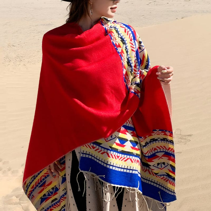 Buddha Stones Tybetański Geometryczny Wzór Rombów Chwosty Szal Jesień Zima Ciepły Przytulny Szalik Otulacz - image 30