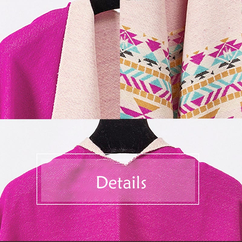 Buddha Stones Tybetański Geometryczny Wzór Rombów Chwosty Szal Jesień Zima Ciepły Przytulny Szalik Otulacz - image 45