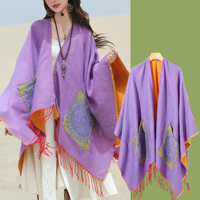 Buddha Stones Tybetański Geometryczny Okrągły Wzór Mandali Chwosty Szal Jesień Zima Przytulny Szalik Otulacz Z Kieszeniami - image 44