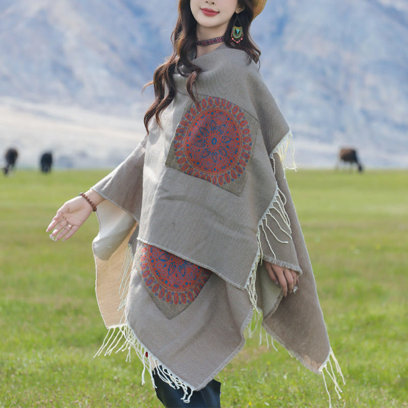 Buddha Stones Tybetański Geometryczny Okrągły Wzór Mandali Chwosty Szal Jesień Zima Przytulny Szalik Otulacz Z Kieszeniami - image 30