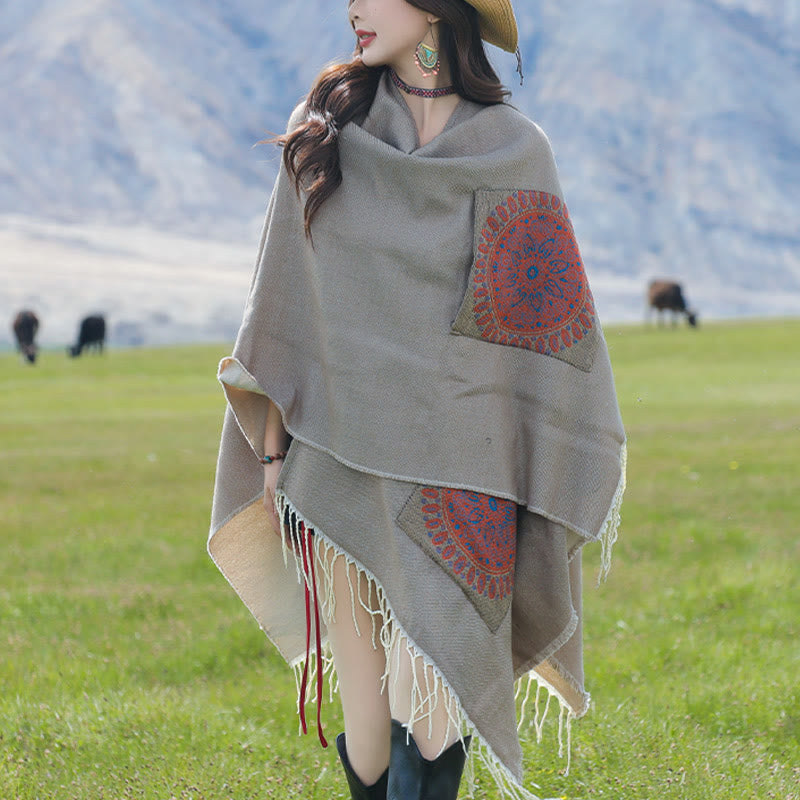 Buddha Stones Tybetański Geometryczny Okrągły Wzór Mandali Chwosty Szal Jesień Zima Przytulny Szalik Otulacz Z Kieszeniami - image 28