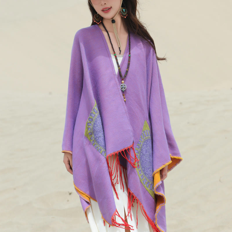 Buddha Stones Tybetański Geometryczny Okrągły Wzór Mandali Chwosty Szal Jesień Zima Przytulny Szalik Otulacz Z Kieszeniami - image 40