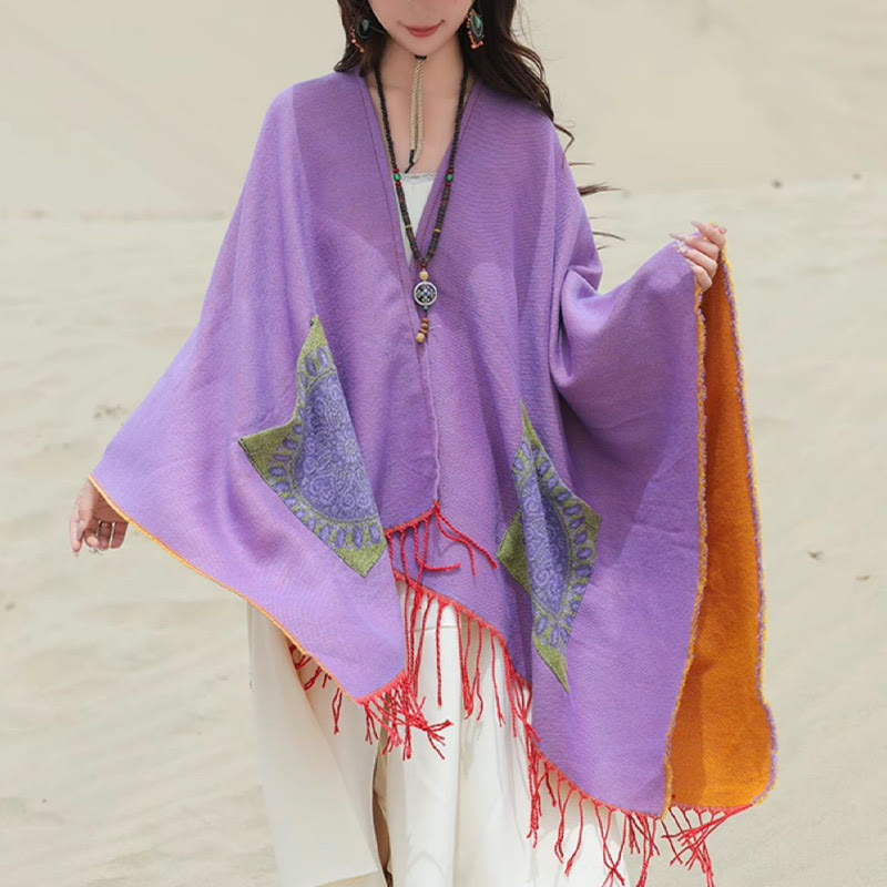 Buddha Stones Tybetański Geometryczny Okrągły Wzór Mandali Chwosty Szal Jesień Zima Przytulny Szalik Otulacz Z Kieszeniami - image 39