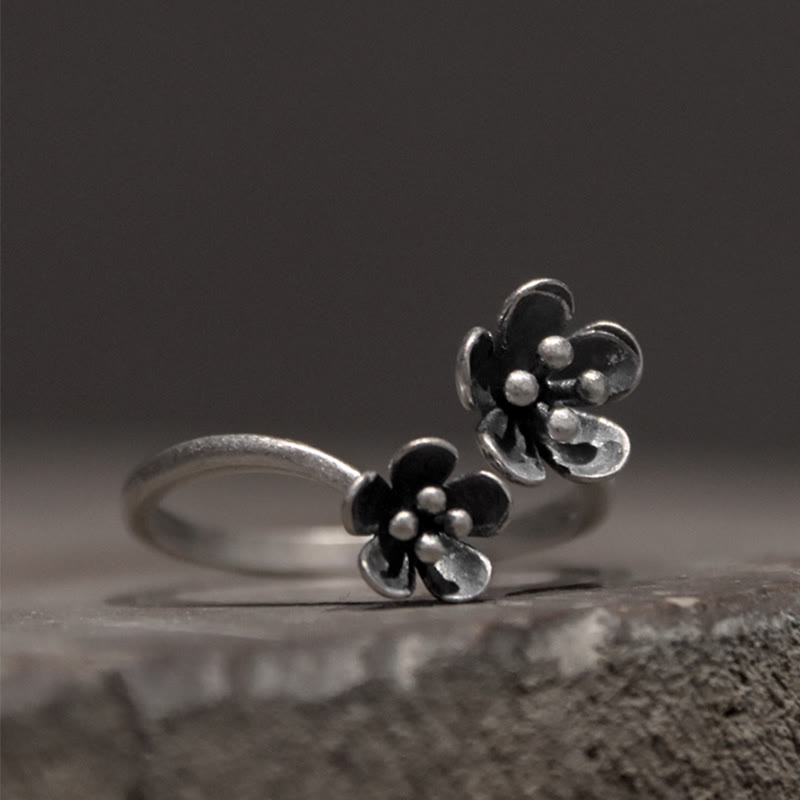 Pierścionek z kwiatami ze srebra próby 925 i Buddha Stones - Srebro próby 925 (obwód: 46,9 mm) - image 0