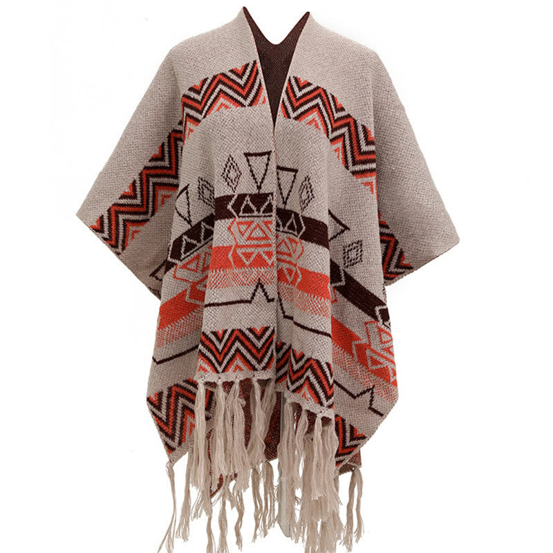 Buddha Stones Tybetańskie Fale Paski Geometria Frędzle Szal Jesień Zima Przytulny Szalik Otulacz - BurlyWood - 90*140 cm - image 22