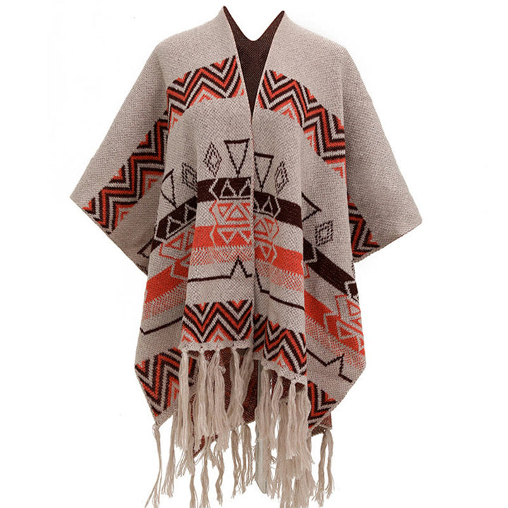 Buddha Stones Tybetańskie Fale Paski Geometria Frędzle Szal Jesień Zima Przytulny Szalik Otulacz - BurlyWood - 90*140 cm - image 22