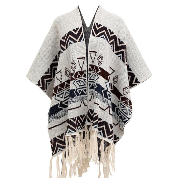 Buddha Stones Tybetańskie Fale Paski Geometria Frędzle Szal Jesień Zima Przytulny Szalik Otulacz - image 21