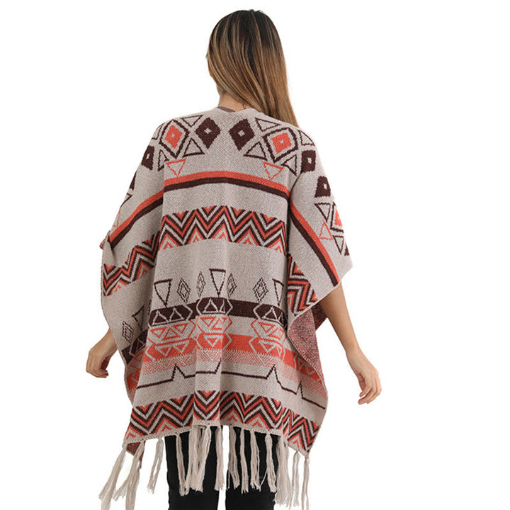 Buddha Stones Tybetańskie Fale Paski Geometria Frędzle Szal Jesień Zima Przytulny Szalik Otulacz - image 27