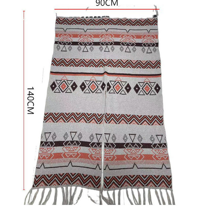 Buddha Stones Tybetańskie Fale Paski Geometria Frędzle Szal Jesień Zima Przytulny Szalik Otulacz - image 28