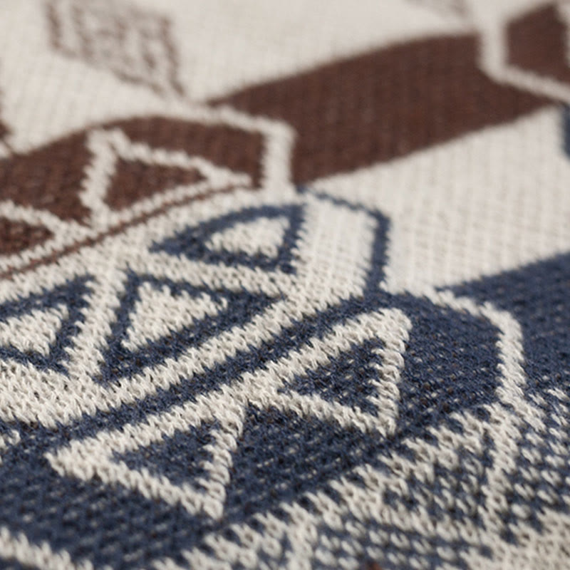 Buddha Stones Tybetańskie Fale Paski Geometria Frędzle Szal Jesień Zima Przytulny Szalik Otulacz - image 17