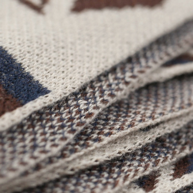 Buddha Stones Tybetańskie Fale Paski Geometria Frędzle Szal Jesień Zima Przytulny Szalik Otulacz - image 18