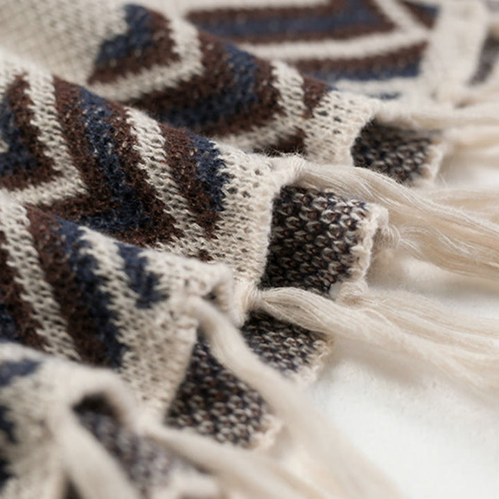 Buddha Stones Tybetańskie Fale Paski Geometria Frędzle Szal Jesień Zima Przytulny Szalik Otulacz - image 19