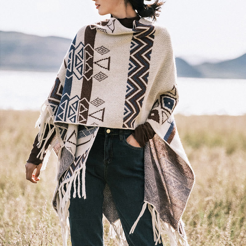 Buddha Stones Tybetańskie Fale Paski Geometria Frędzle Szal Jesień Zima Przytulny Szalik Otulacz - Bielizna - 90*140 cm - image 0