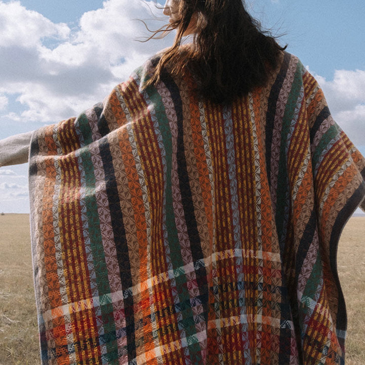 Buddha Stones Tybetańskie Kolorowe Paski Geometria Chwosty Szal Jesień Zima Miękki Szalik Otulacz - image 3