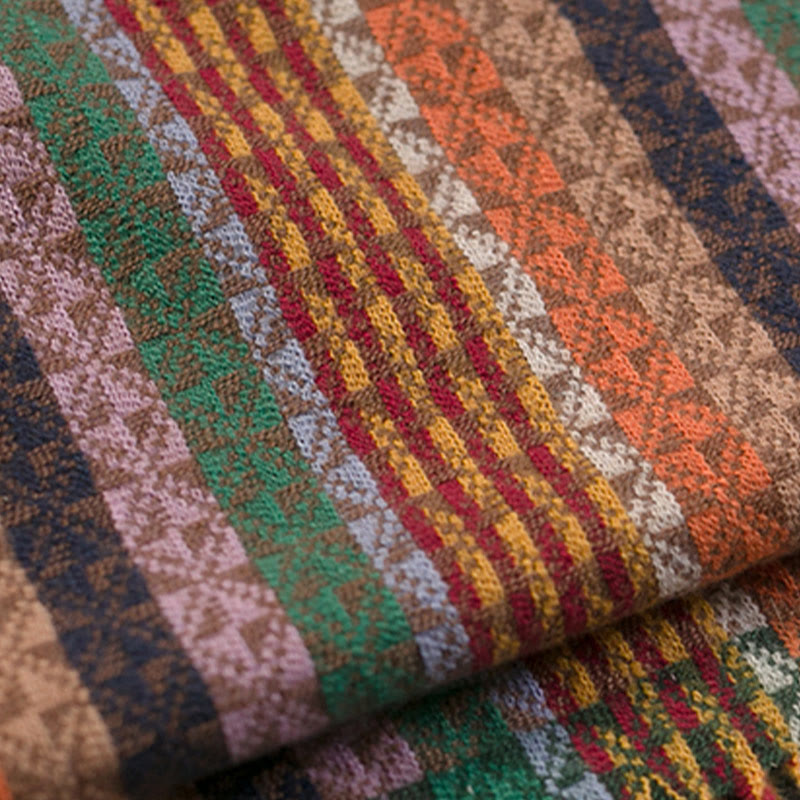 Buddha Stones Tybetańskie Kolorowe Paski Geometria Chwosty Szal Jesień Zima Miękki Szalik Otulacz - image 16