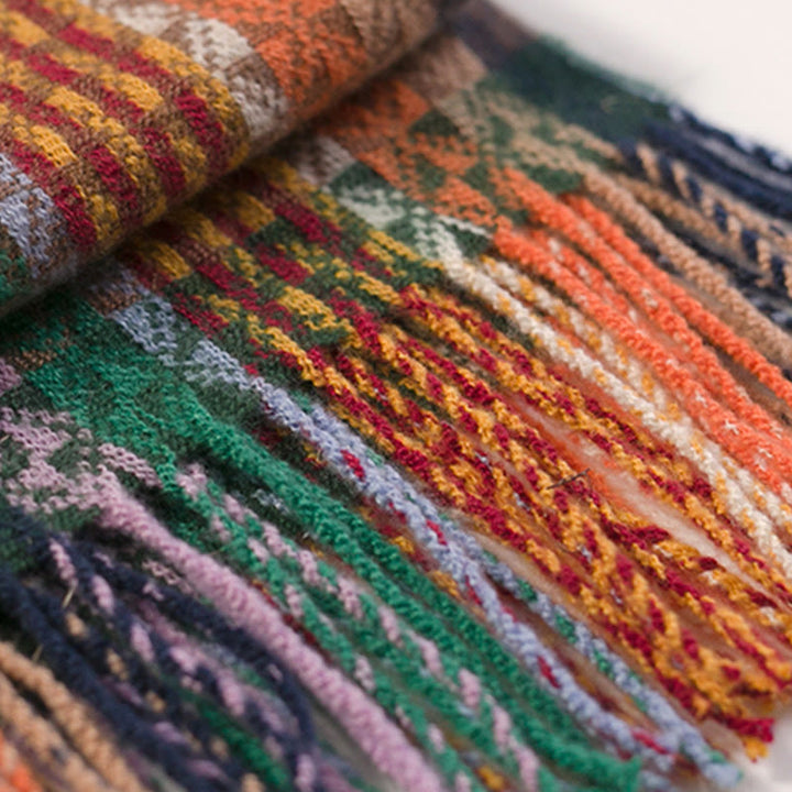 Buddha Stones Tybetańskie Kolorowe Paski Geometria Chwosty Szal Jesień Zima Miękki Szalik Otulacz - image 17